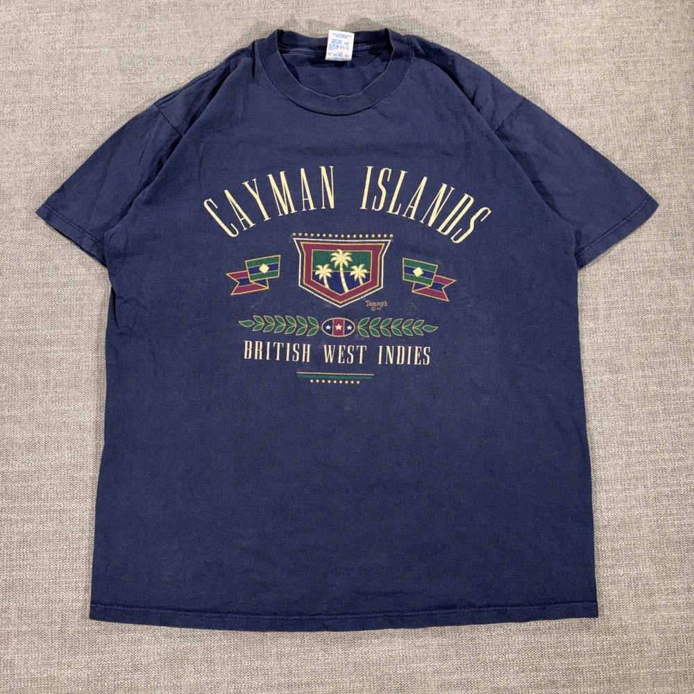 Jerzees T-Shirt Mens Large Navy 1992 Cayman Islands Vintage Single Stitch USA